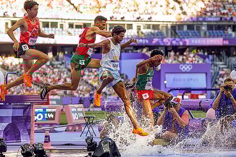 Avinash Sable competes in the men's 3000m steeplechase Round 1